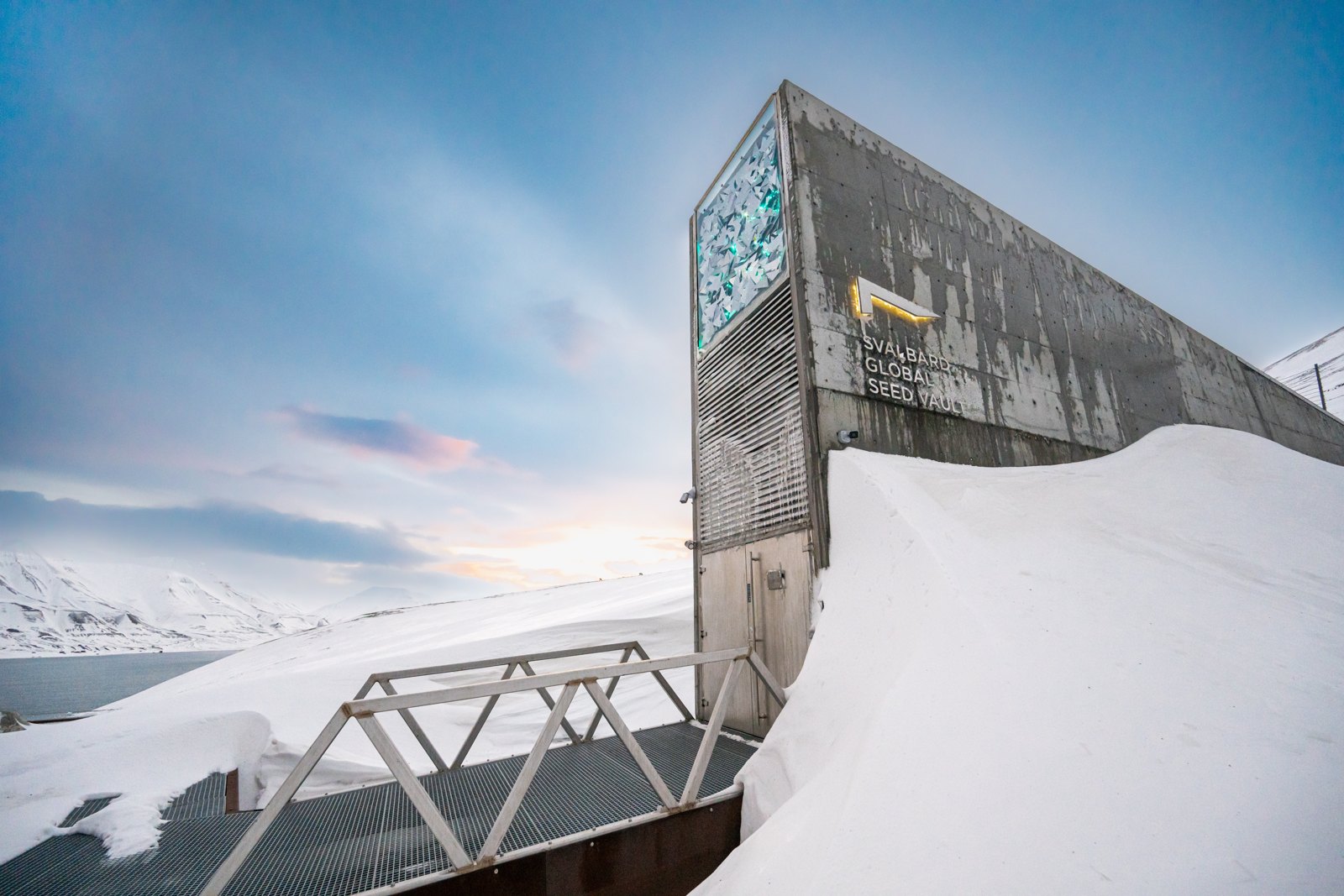 Entrance to the Svalbard Global Seed Vault in snow